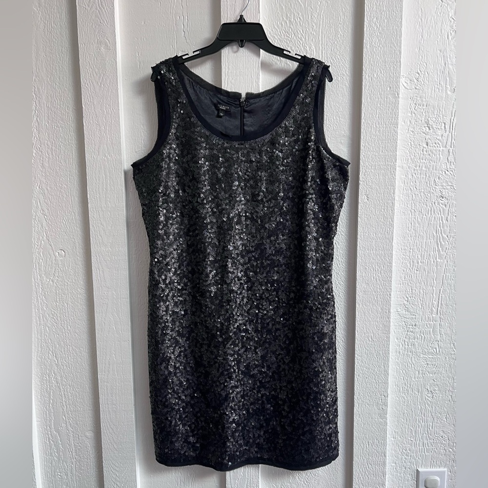 TALBOTS Black Silk Sequined Dress Size 18 Women's Sheath Cocktail Party Dress